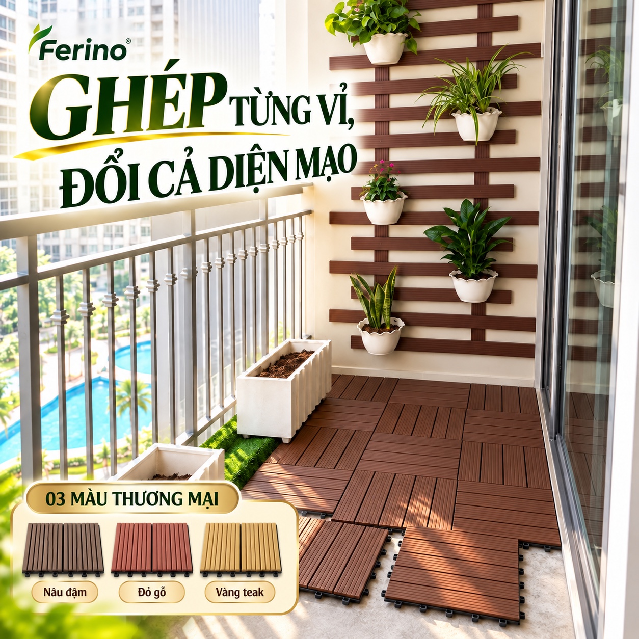 Vỉ WPC lắp ghép trên ban công